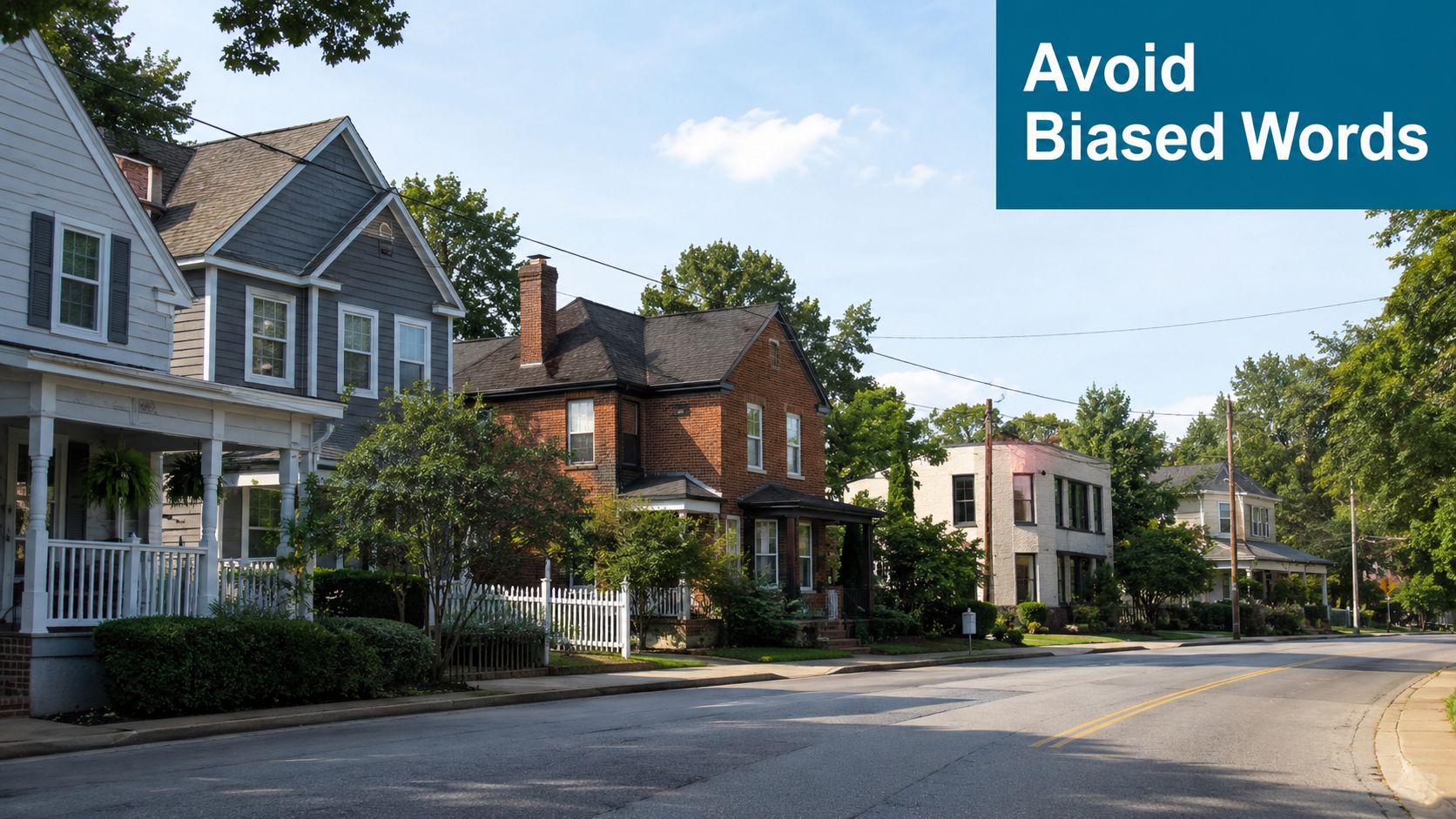 A quiet residential street featuring various houses of different architectural styles in a suburban neighborhood setting.